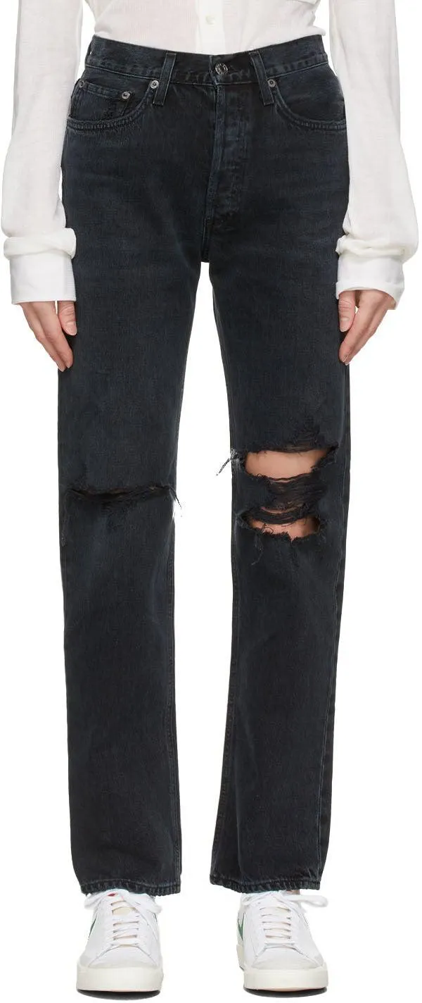 AGOLDE Black Lana Mid-Rise Vintage Straight Jeans