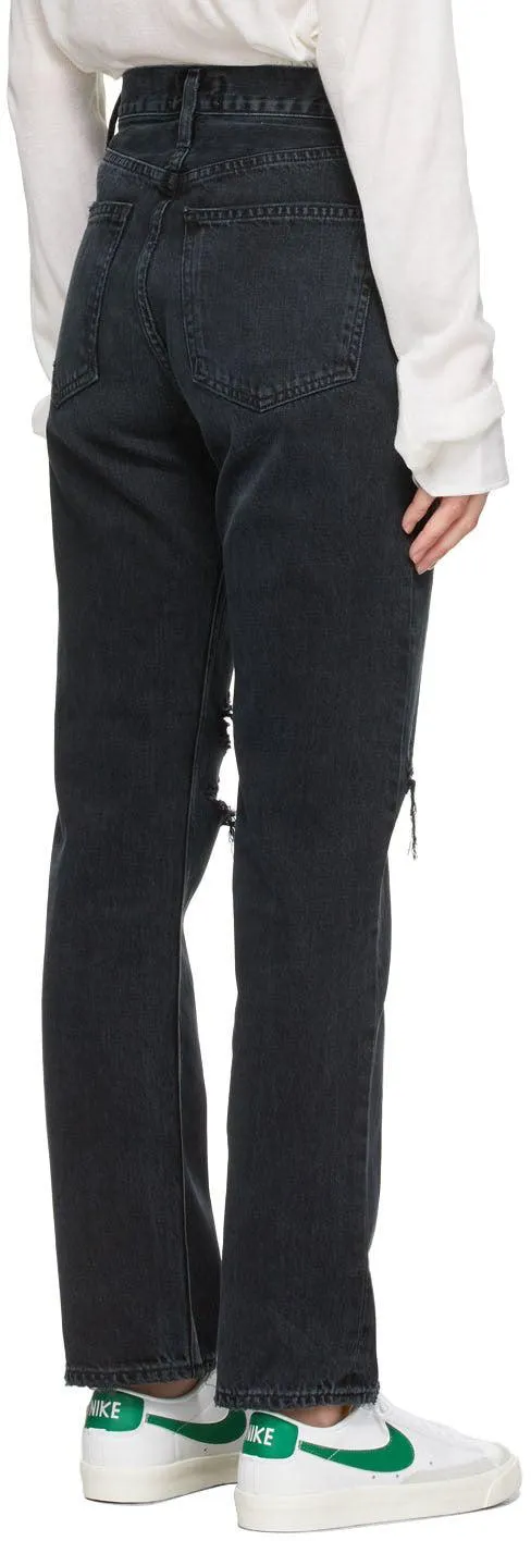 AGOLDE Black Lana Mid-Rise Vintage Straight Jeans