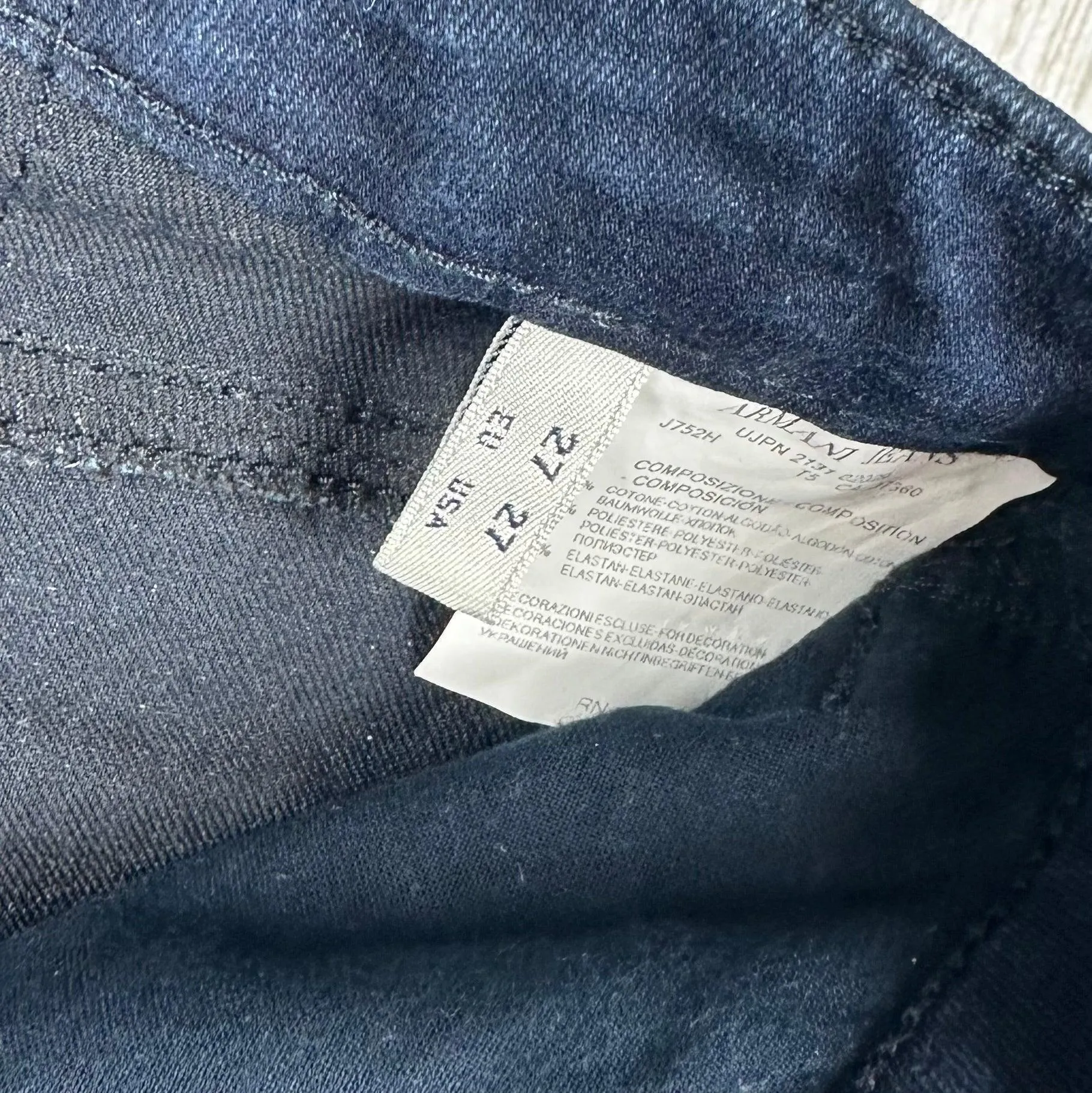 Armani Jeans  Slim Straight Navy Stretch Jeans -Size 27