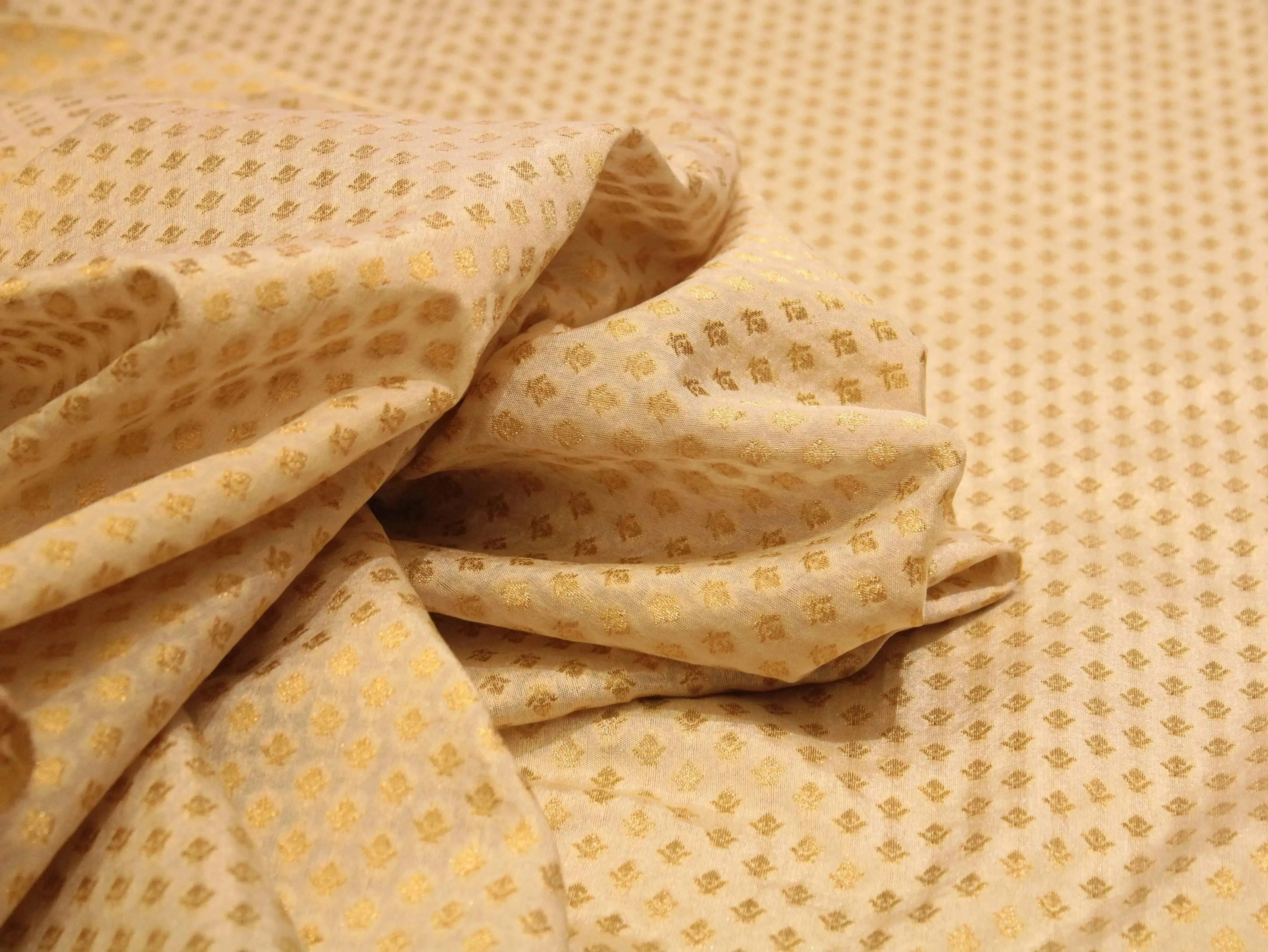 Banarasi Brocade Fabric - Cream dyeable