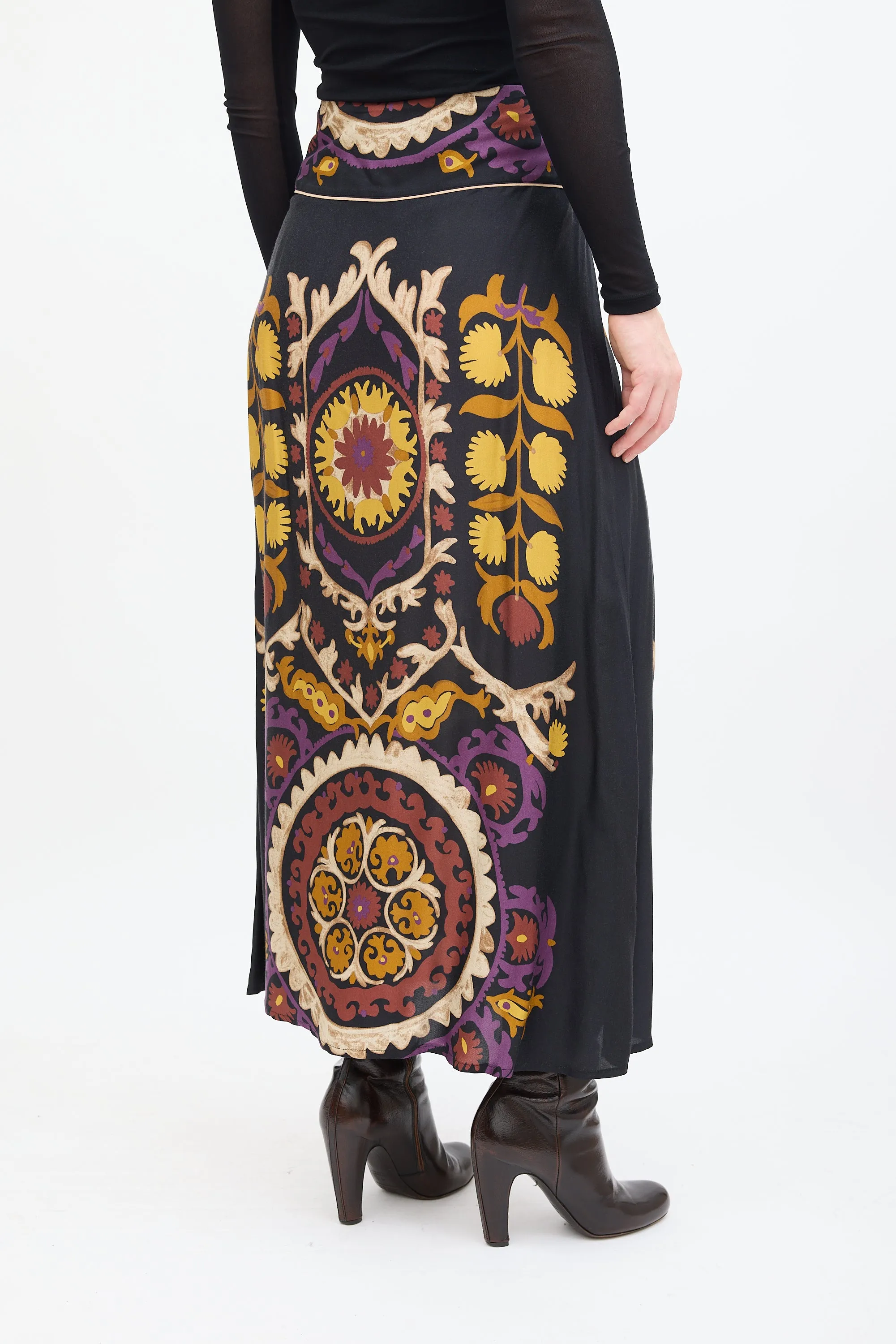 Black & Multi Floral Fiska Patterned Skirt