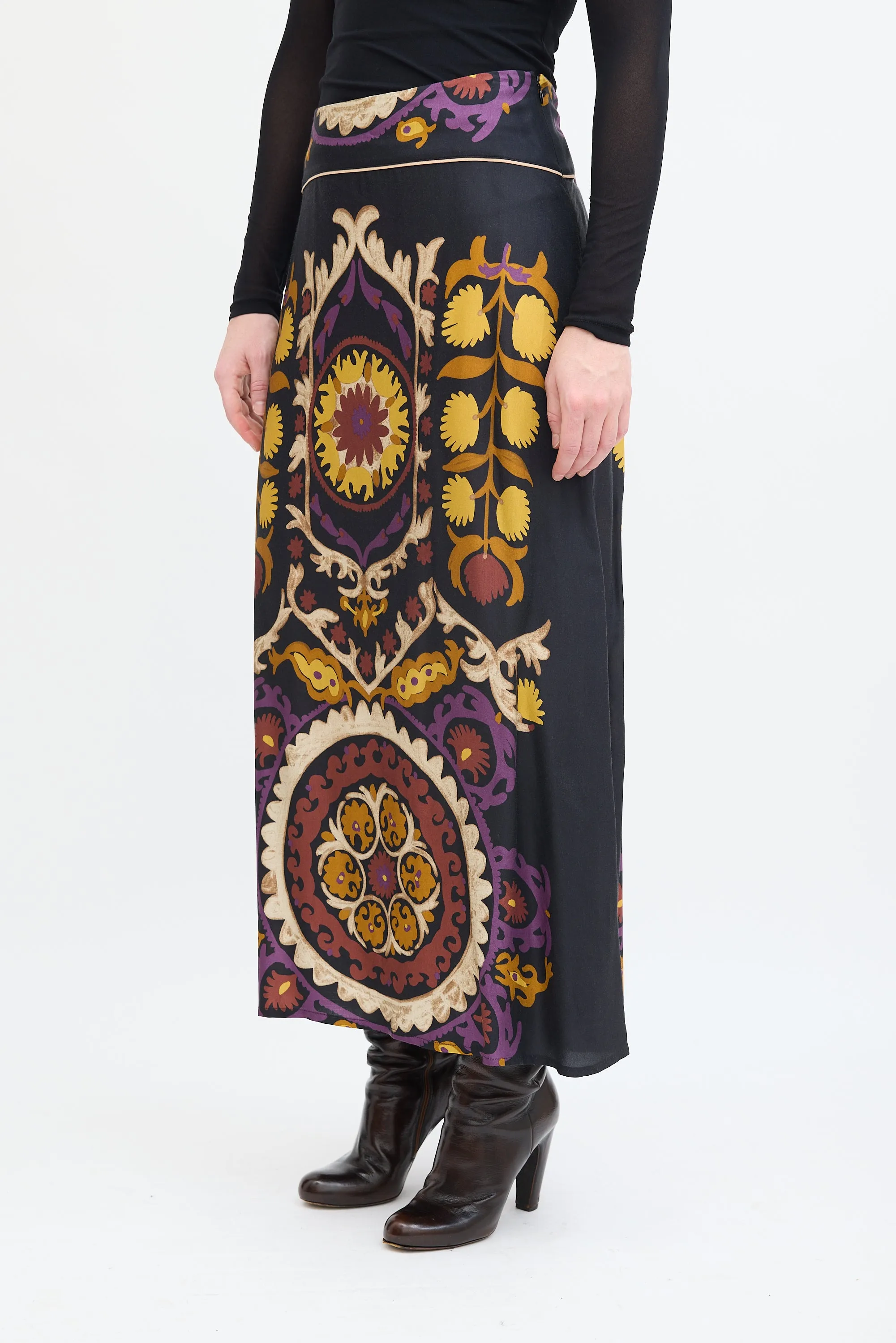 Black & Multi Floral Fiska Patterned Skirt