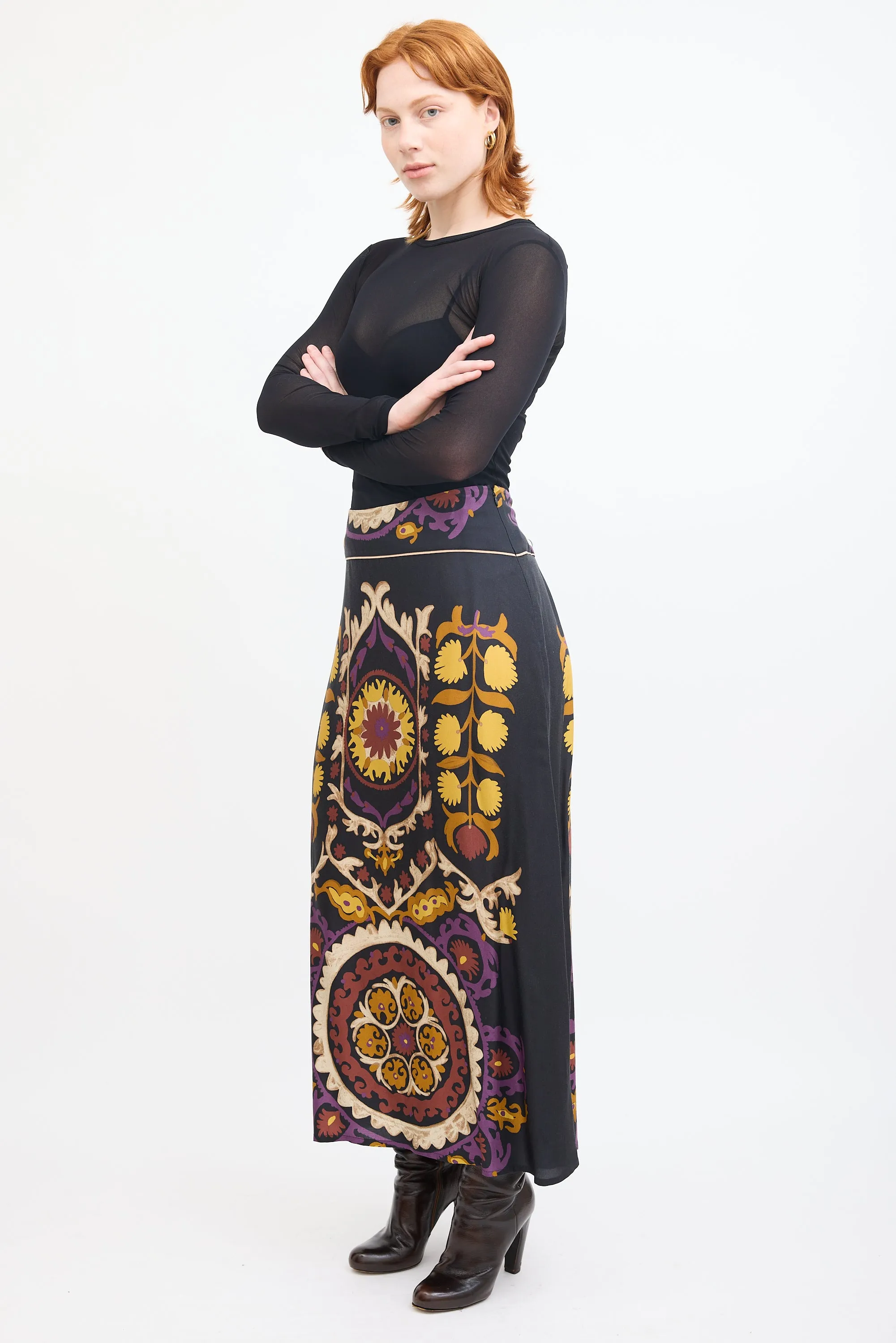Black & Multi Floral Fiska Patterned Skirt