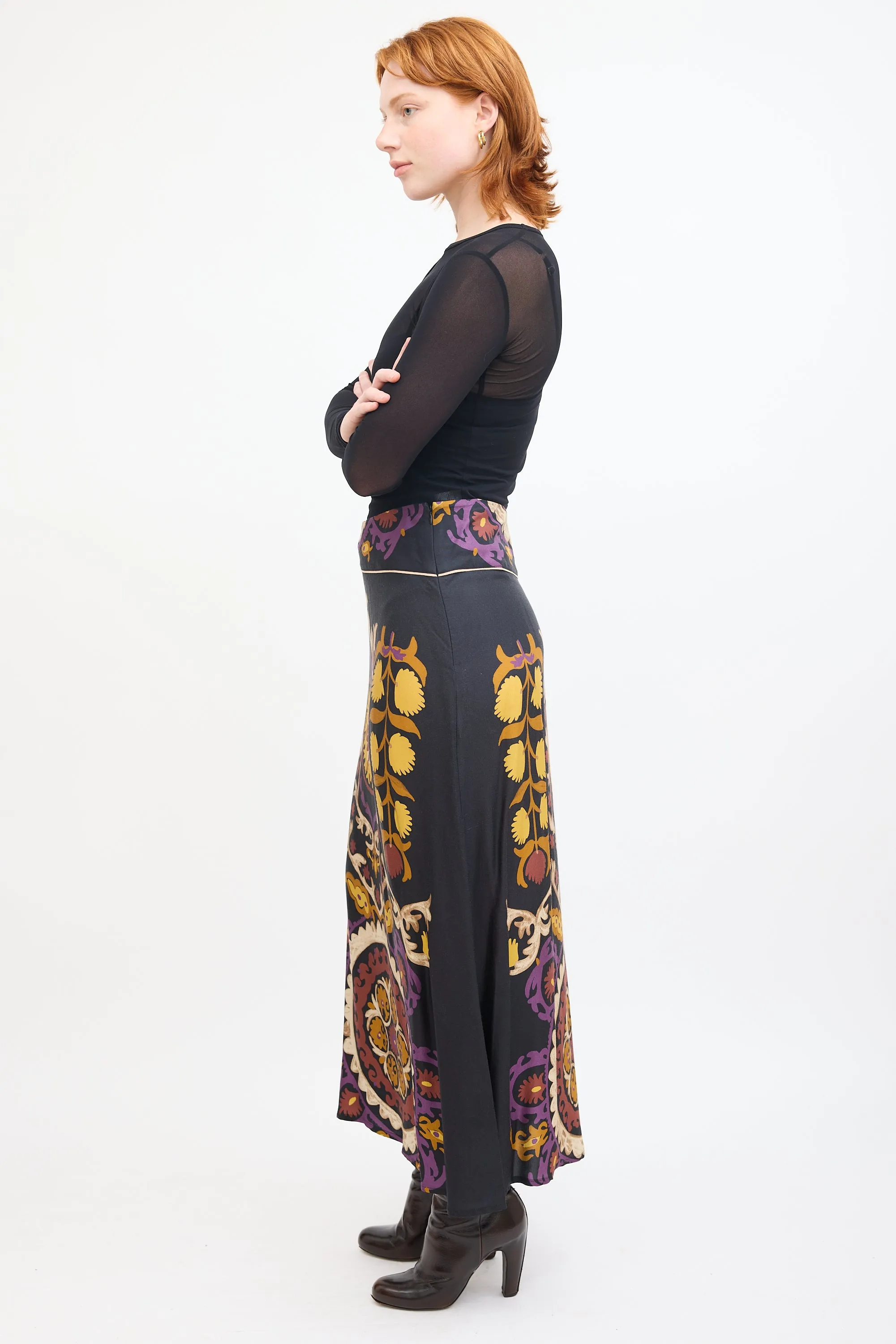 Black & Multi Floral Fiska Patterned Skirt