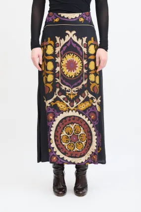 Black & Multi Floral Fiska Patterned Skirt
