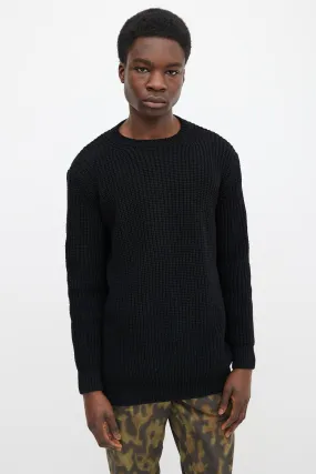 Black Wool & Cashmere Knit Fisherman Sweater