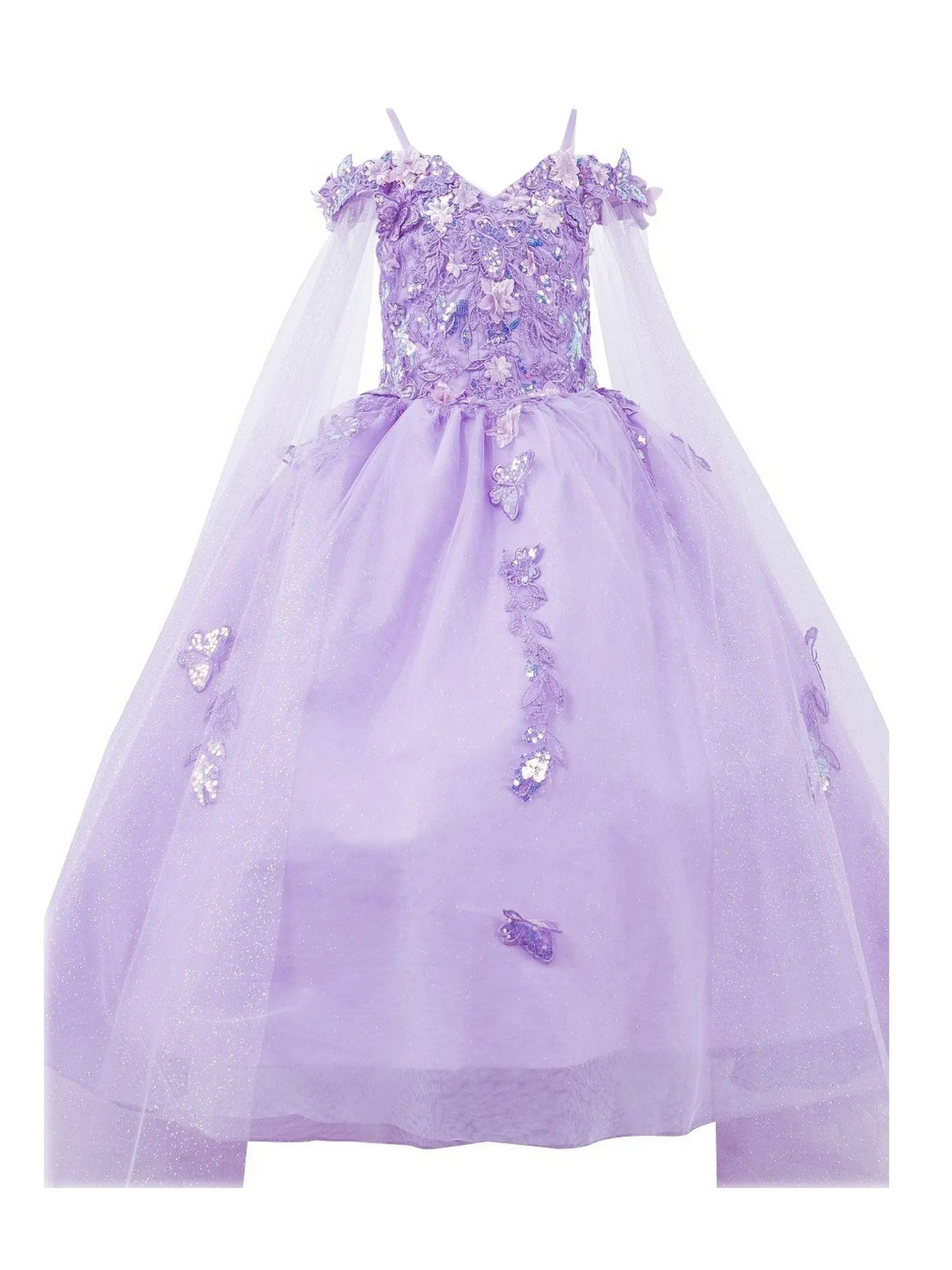 Bliss Girls Organza Butterfly Off Shoulder Party Dress with Detachable Sleeves, Sizes 2-16