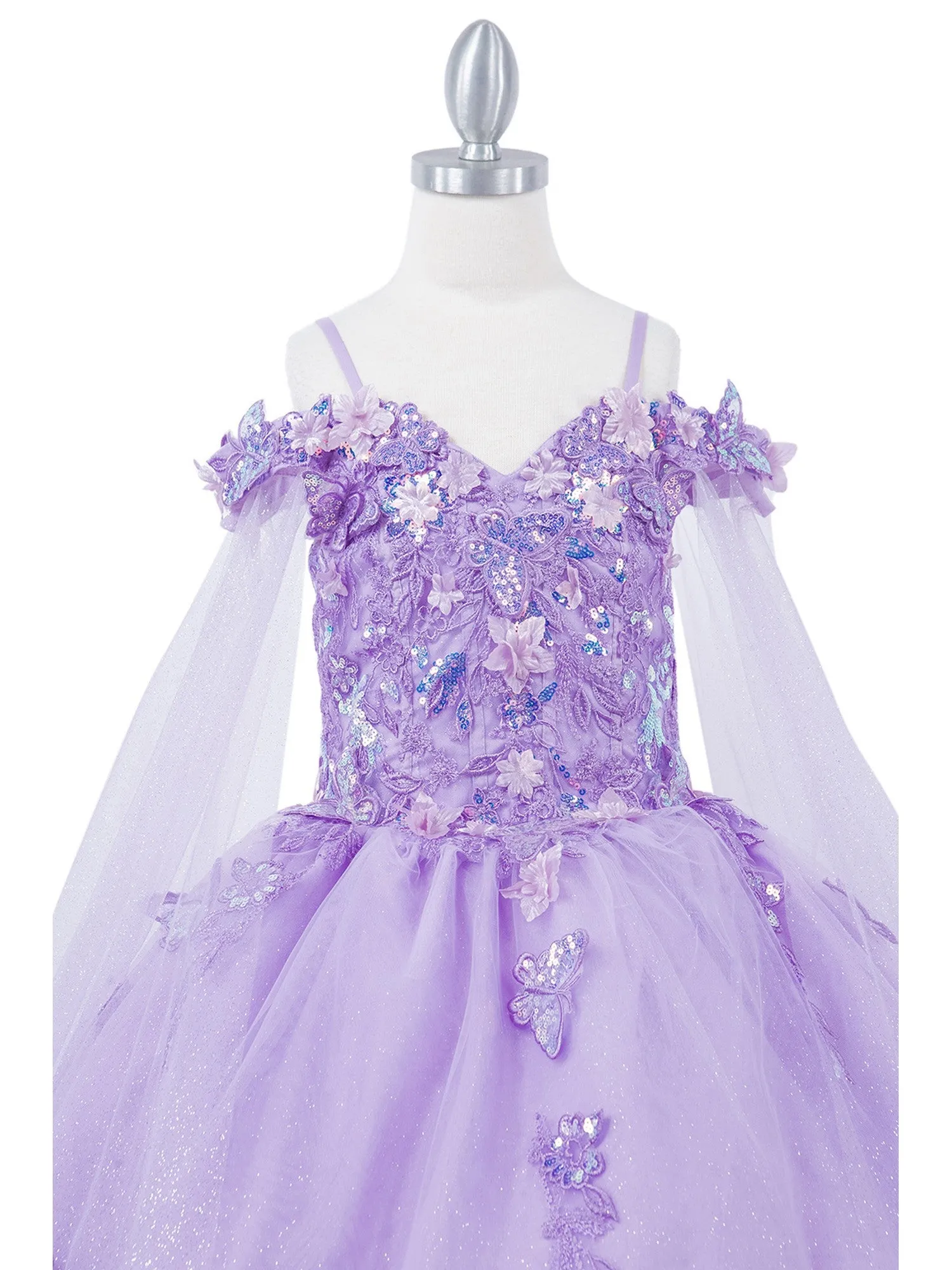 Bliss Girls Organza Butterfly Off Shoulder Party Dress with Detachable Sleeves, Sizes 2-16