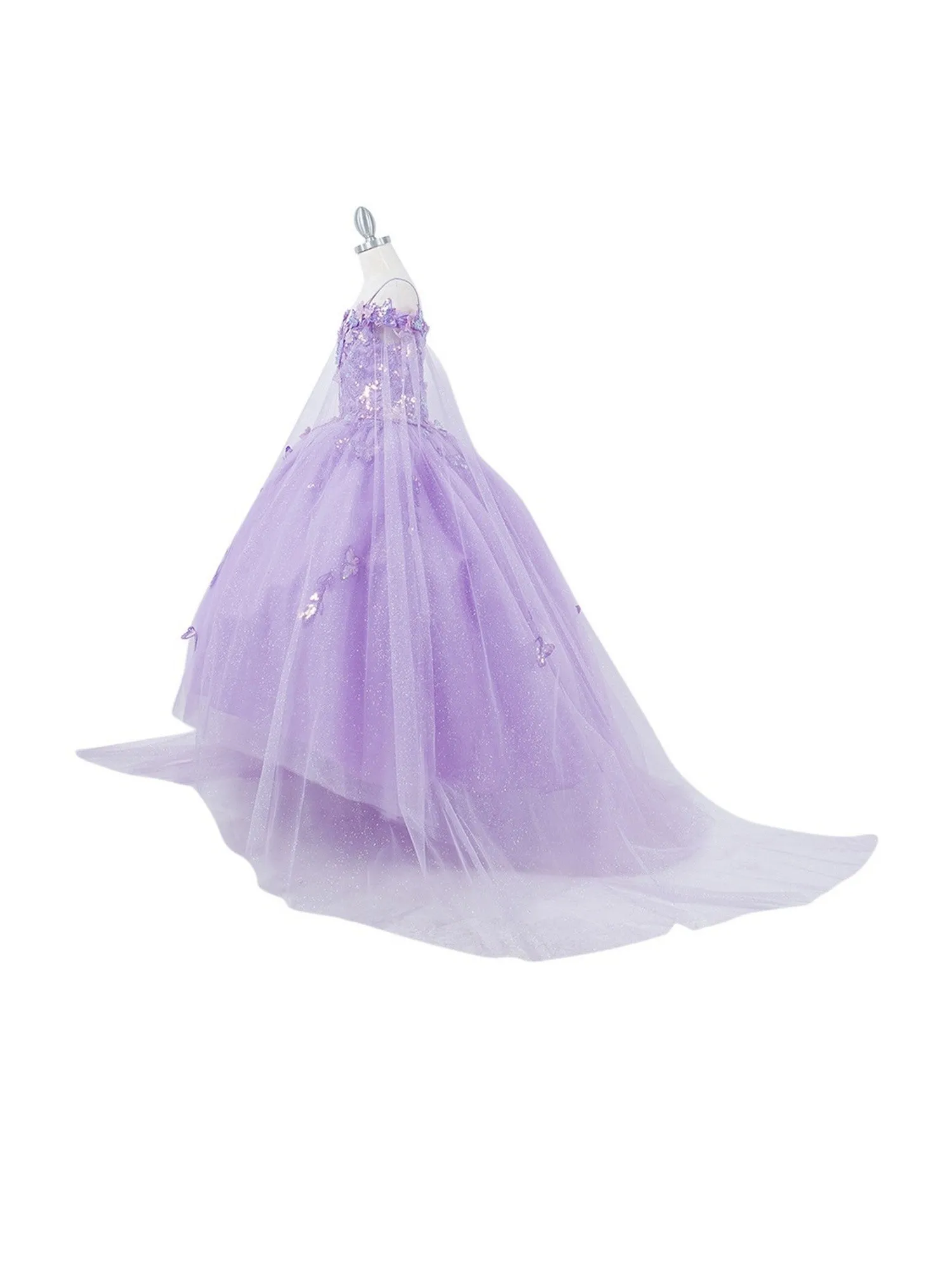 Bliss Girls Organza Butterfly Off Shoulder Party Dress with Detachable Sleeves, Sizes 2-16