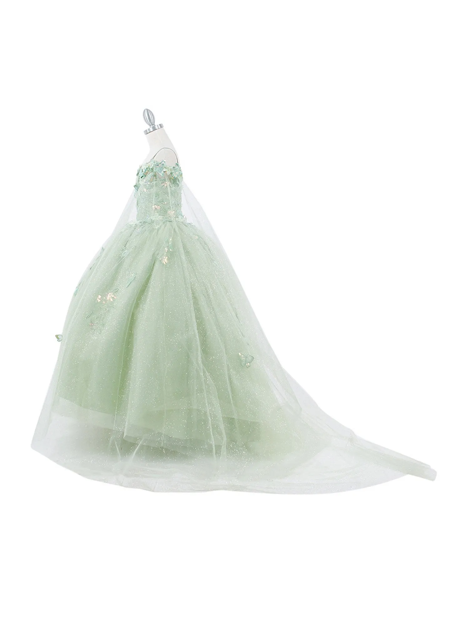 Bliss Girls Organza Butterfly Off Shoulder Party Dress with Detachable Sleeves, Sizes 2-16