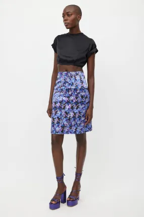 Blue & Multicolour Floral Silk Skirt