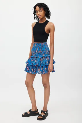 Blue & Red Floral Mini Skirt