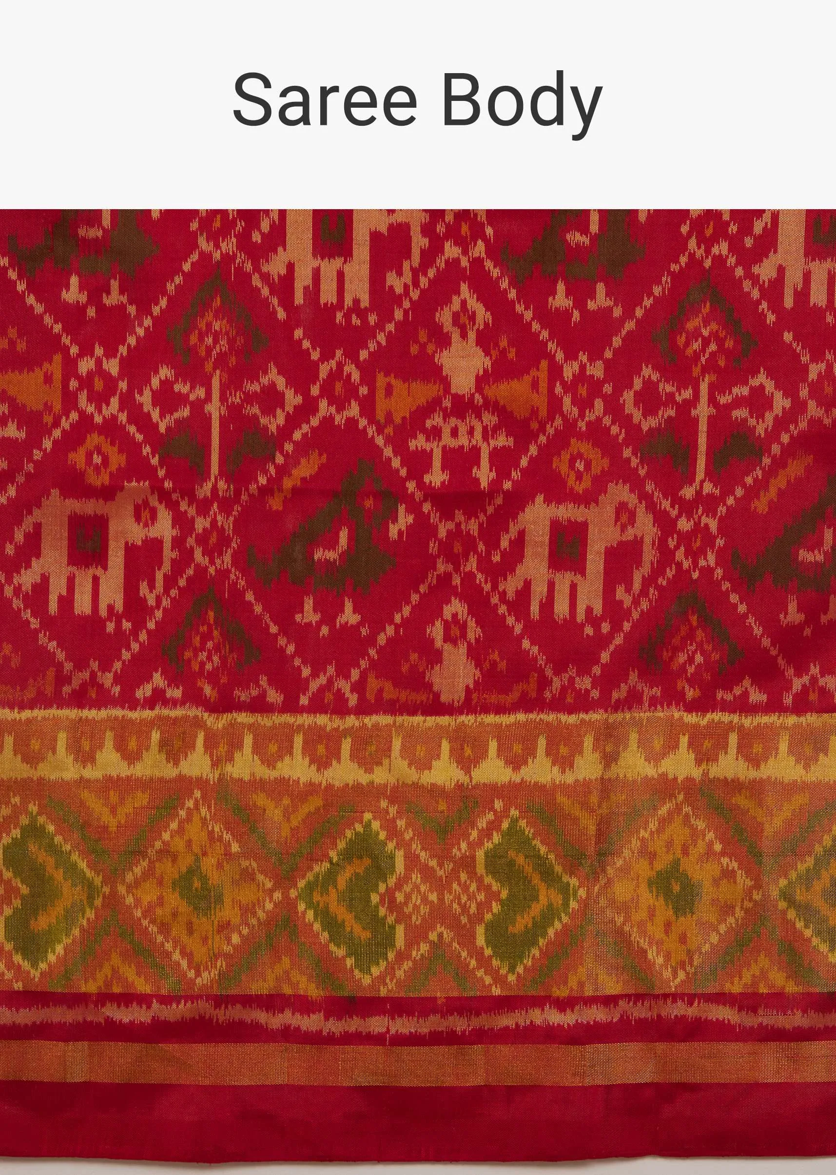 Cherry Red Saree In Silk With Ikat Weave Patola Work