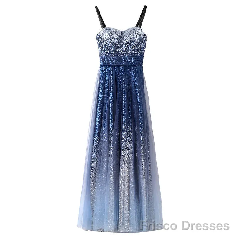 Chic Gorgeous Long A-line Ombre Sequin Floor Party Prom Dresses