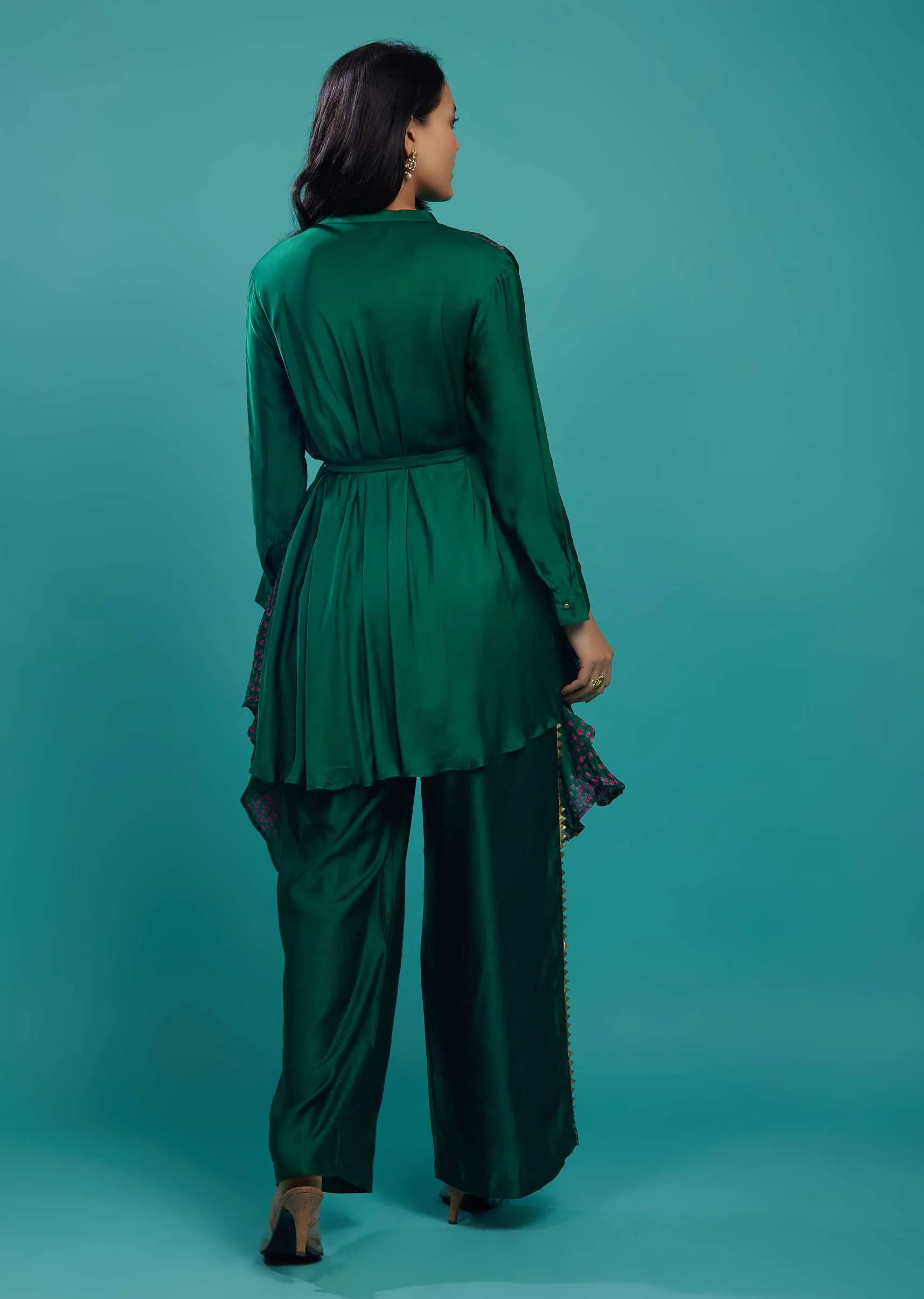 Emerald Green Bandhani Top & Palazzo In Gajji Silk