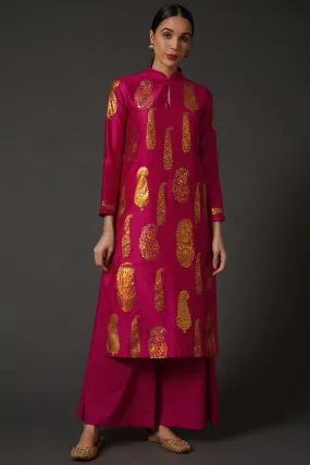 Fuchsia Block Printed Kurta Set