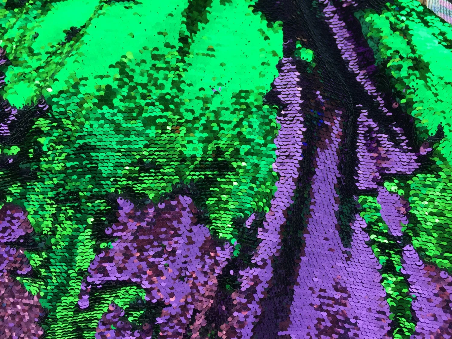 Green/purple shinny mermaid fish scales- 2 way stretch- flip-flop sequins fabric- sold by the yard-