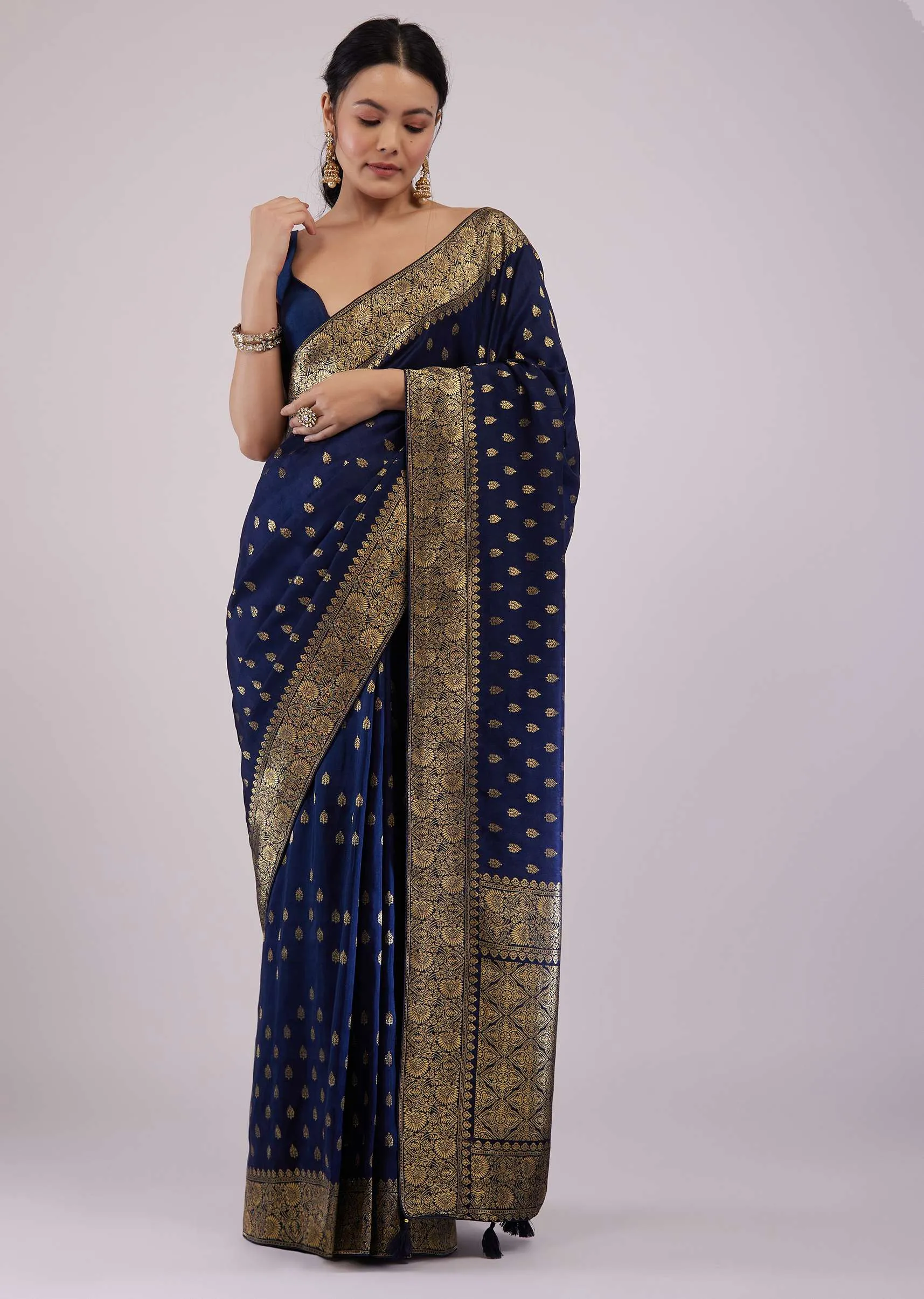 Intricately Detailed Navy Blue Silk Saree