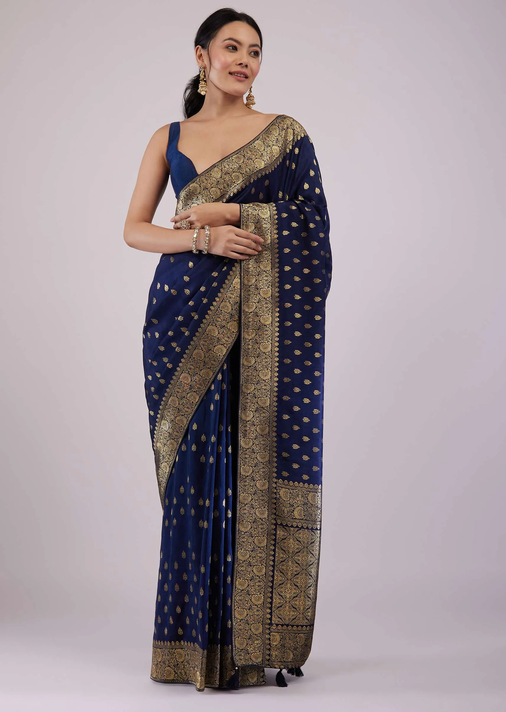 Intricately Detailed Navy Blue Silk Saree