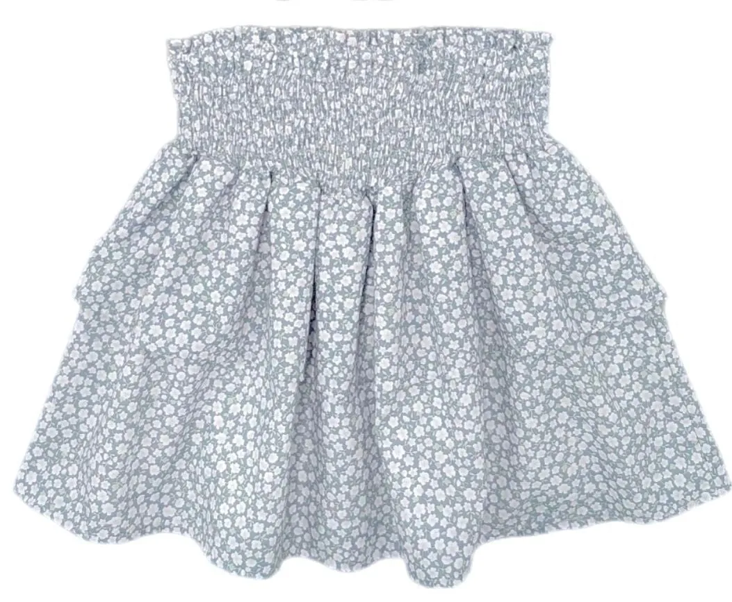 James & Lottie Be Elizabeth Girls Blue Quilted Floral Smocked Skirt