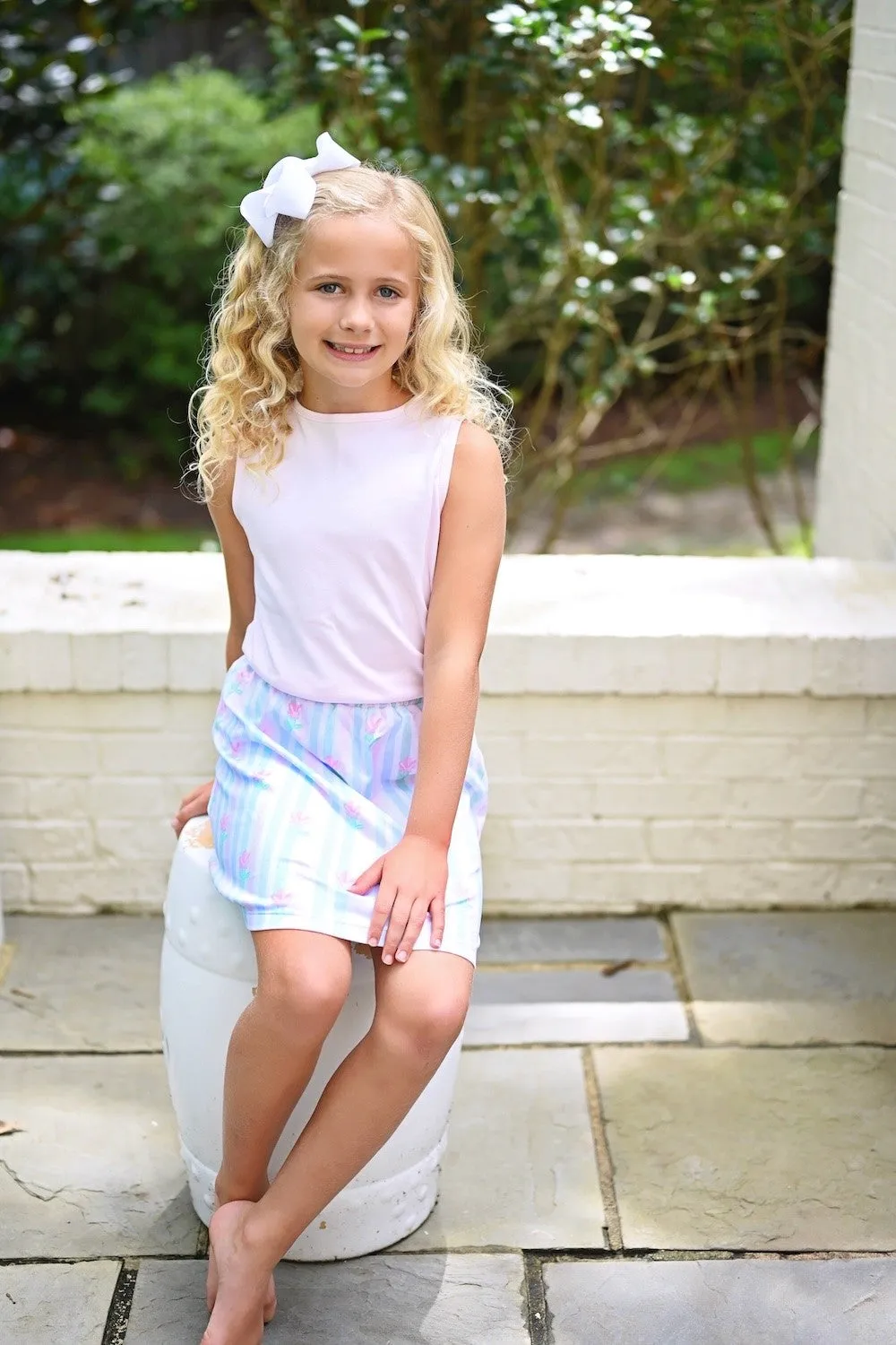 James & Lottie Girls Sage Knit Skirt Set - Pink & Blue Stripes & Floral