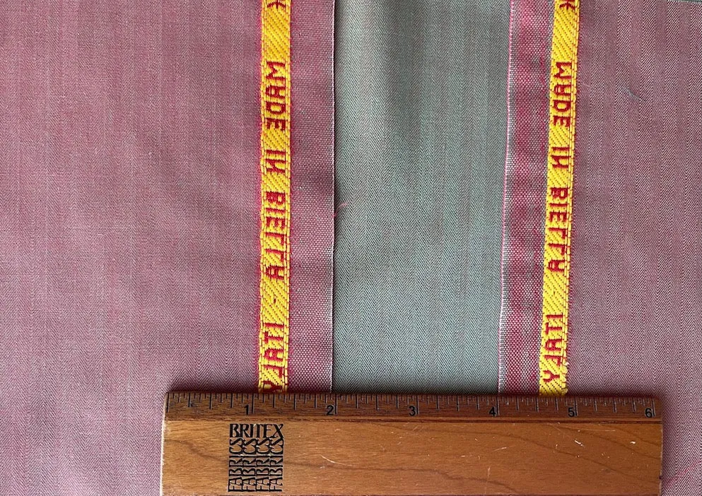 Lighter-Weight Selvedged Herringbone Sage & Brick Wool Suiting (Made in Italy)