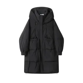 Long Hooded Pockets Down Jacket
