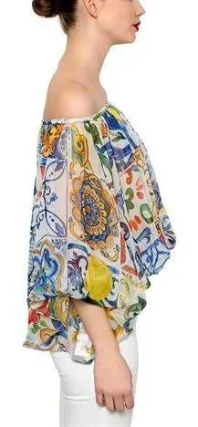'Majolica' Print Silk Top