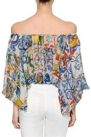 'Majolica' Print Silk Top