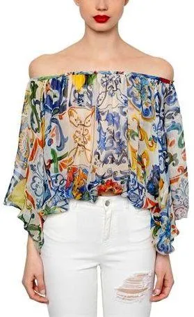 'Majolica' Print Silk Top