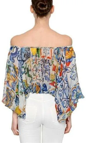 'Majolica' Print Silk Top