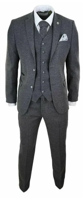 Mens Wool Tweed Peaky Blinders Suit 3 Piece Authentic 1920s Tailored Fit Classic