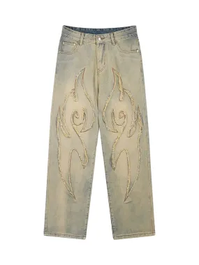 Sneakerhill American Embroidered Straight-leg Jeans - 1651