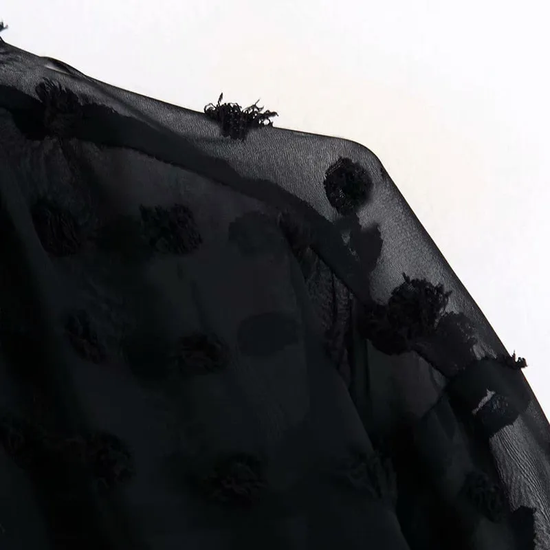 Stylish Polka Dot Embroidery Chiffon Blouse Women