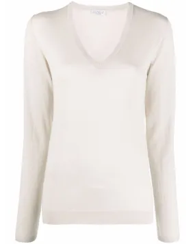 Warm White Cashmere Silk V Neck Sweater