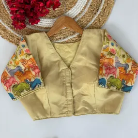 Women's Designer Pure Tissue Silk Prined Readymade Blouse