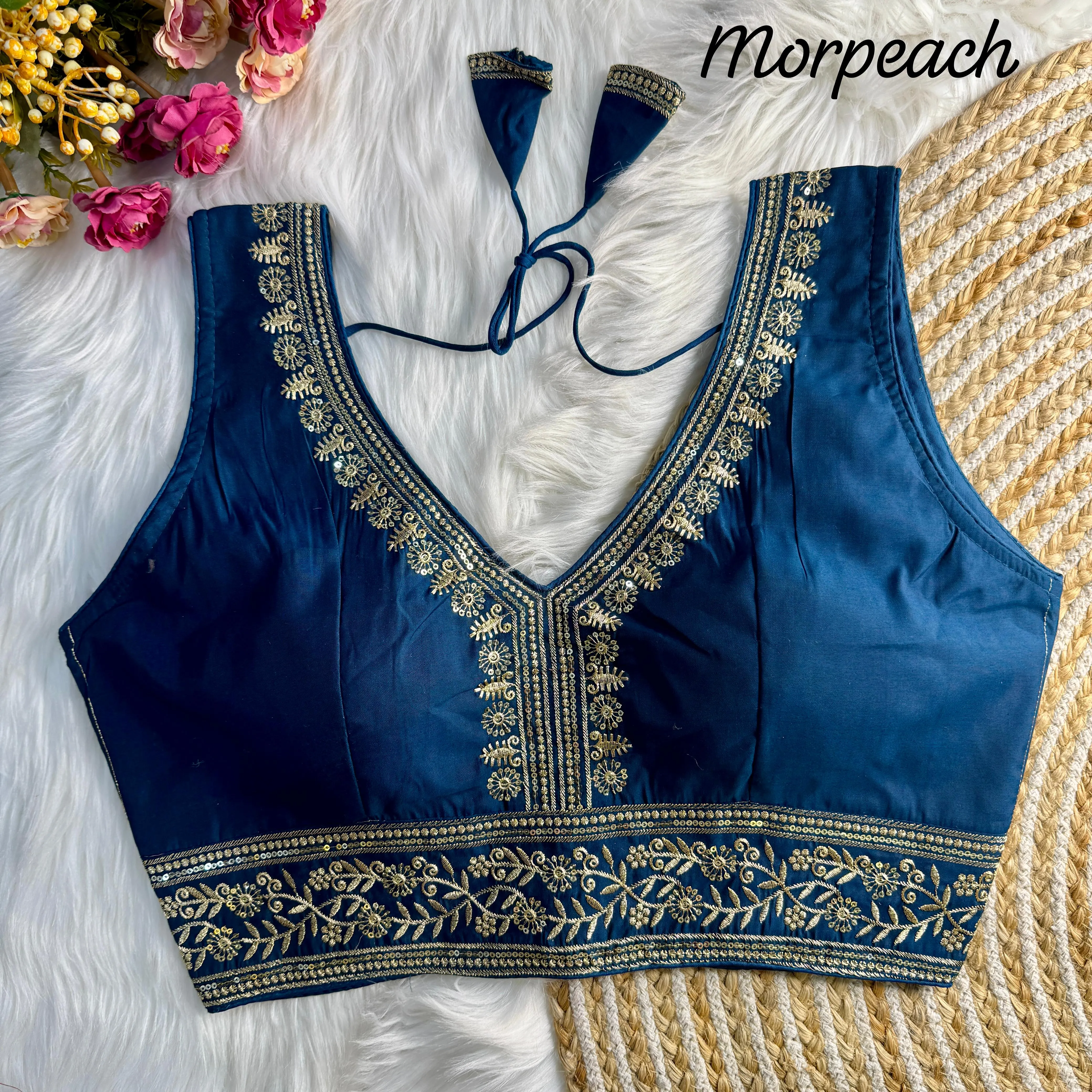 Women's Designer Sabyasachi Style Heavy Embroidery  Sequence Bridal Blouse